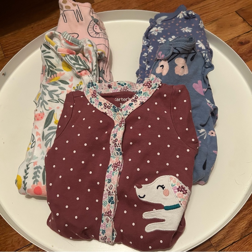 Carters 3M + One 6M Full Length With Footie Bodysuit Zip & Snap Multipack of 5